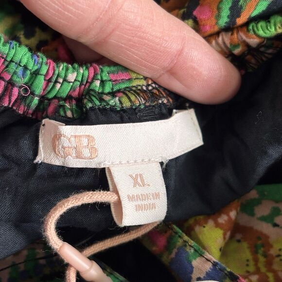 GB Gianni Bini Dress Womens XL Green Black Cotton Maxi Tie Back Resort Vacation - Picture 8 of 12